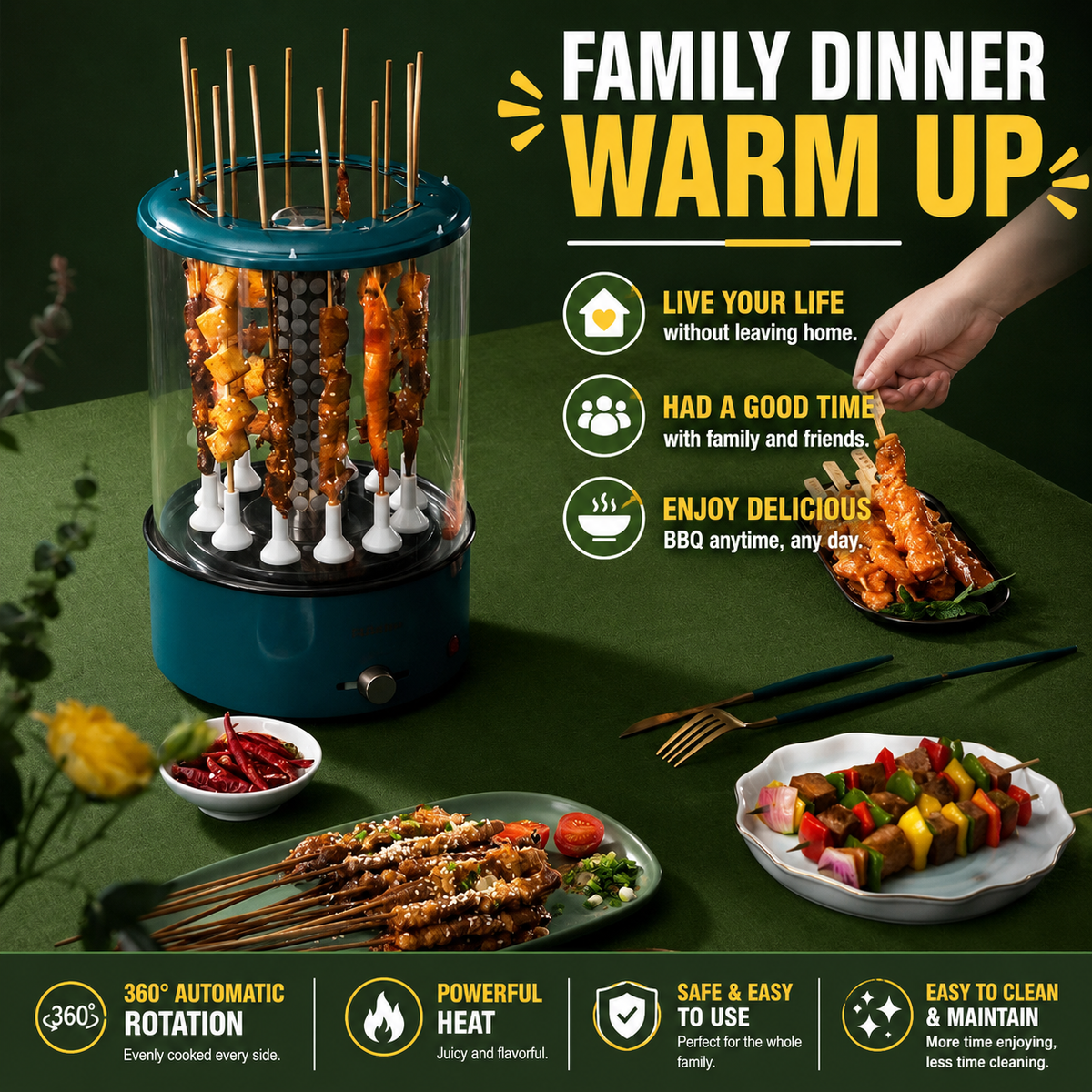 Grillora™ – 360° Automatic Indoor Rotisserie