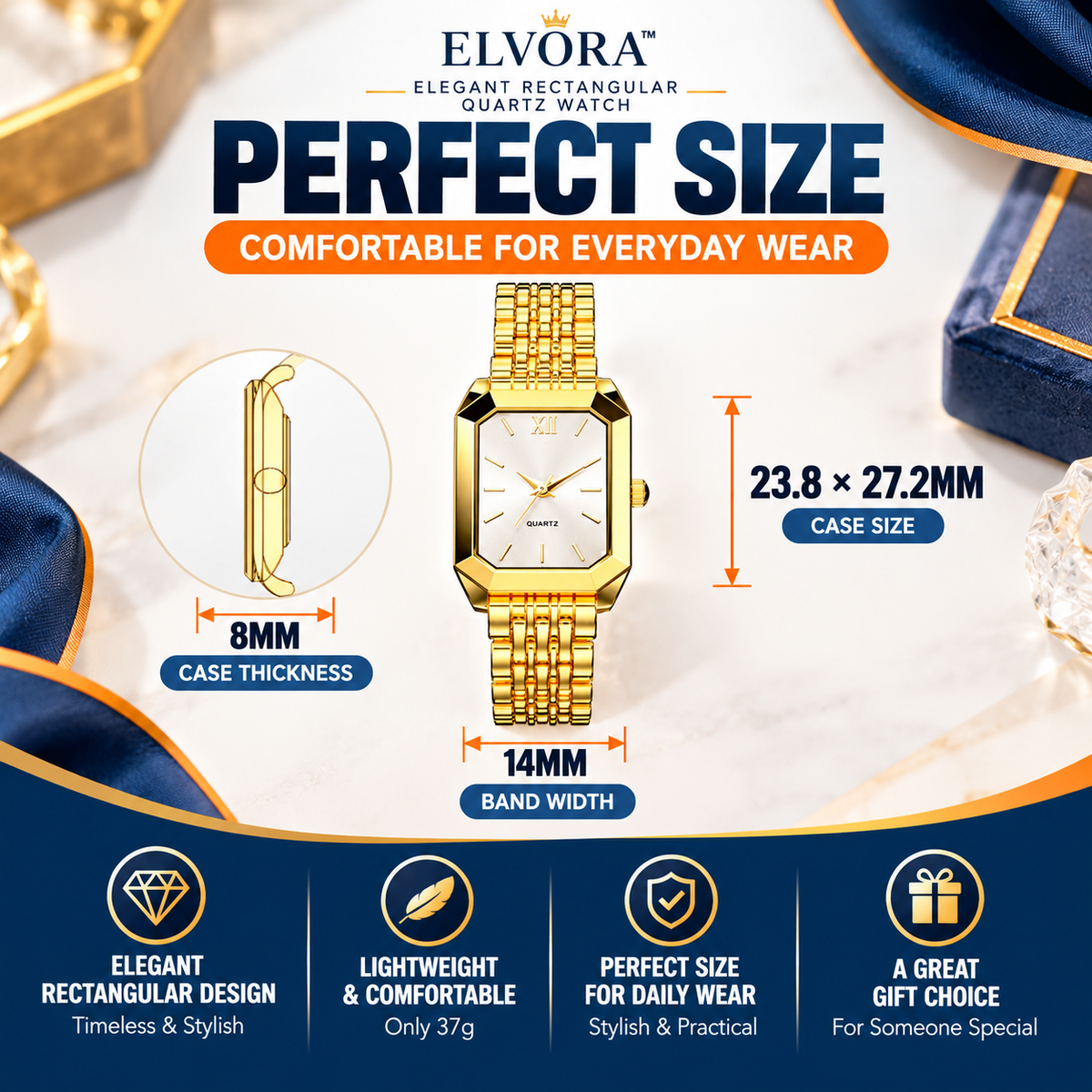 Elvora™ Elegant Rectangular Quartz Watch