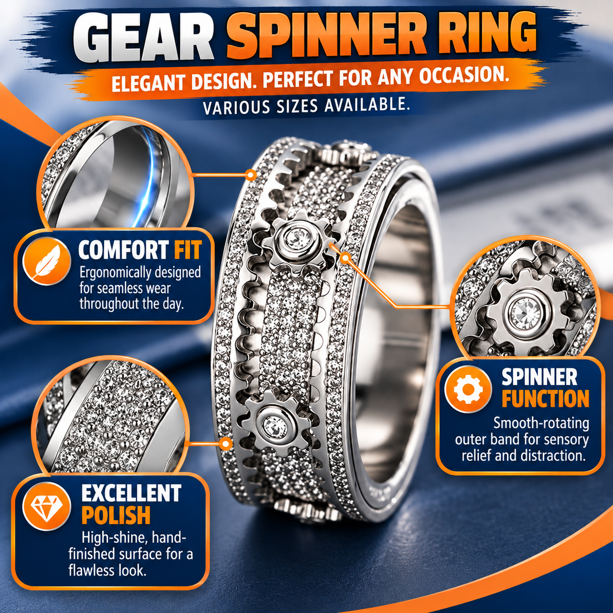 Gearora™ – Premium Mechanical Spinner Ring