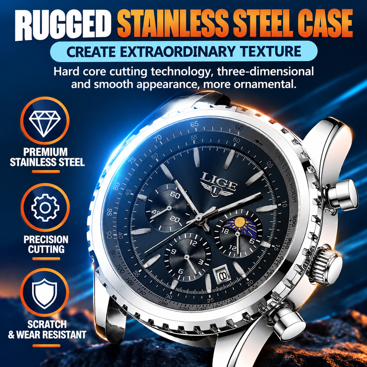 LIGE™ Men's Quartz Chronograph Watch