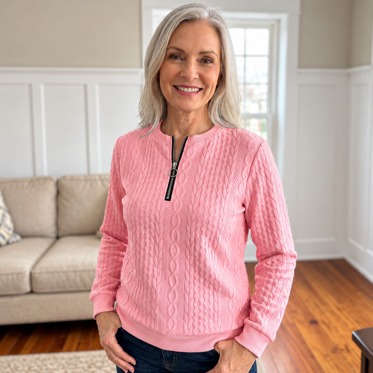 Velmora™ – Elegant Textured Zip Sweatshirt