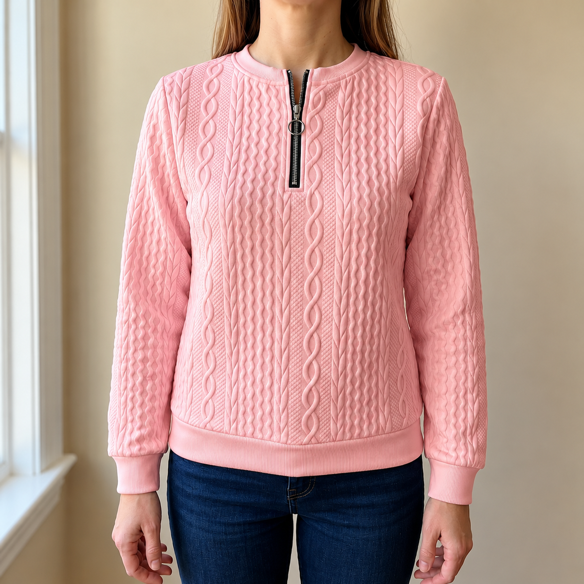 Velmora™ – Elegant Textured Zip Sweatshirt