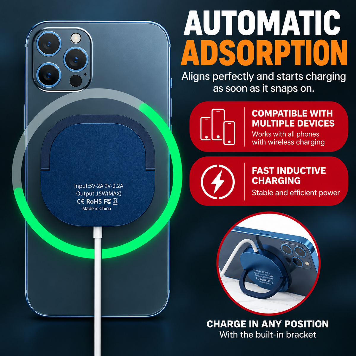 GripCharge™ – Magnetic Wireless Charger & Phone Grip
