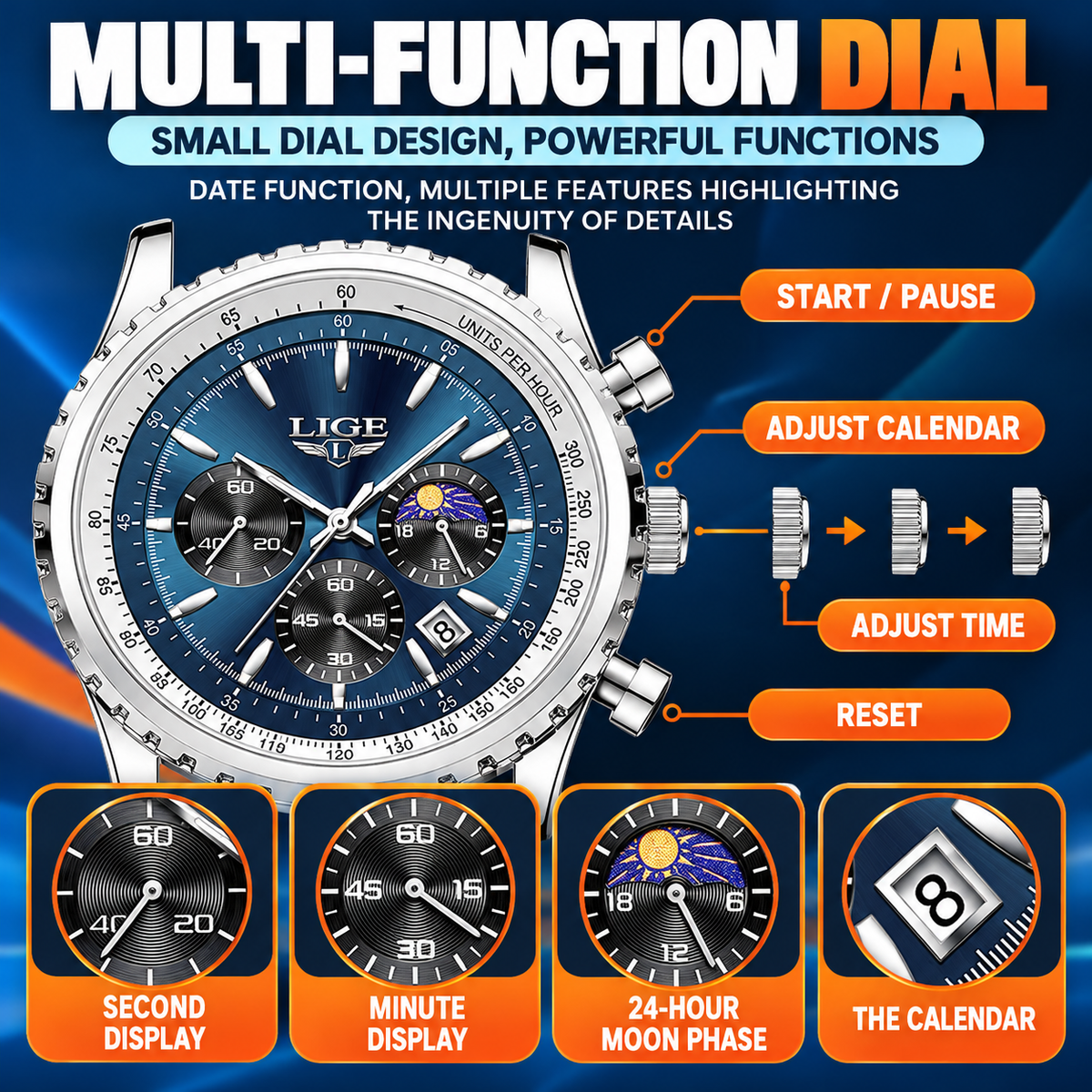 LIGE™ Men's Quartz Chronograph Watch