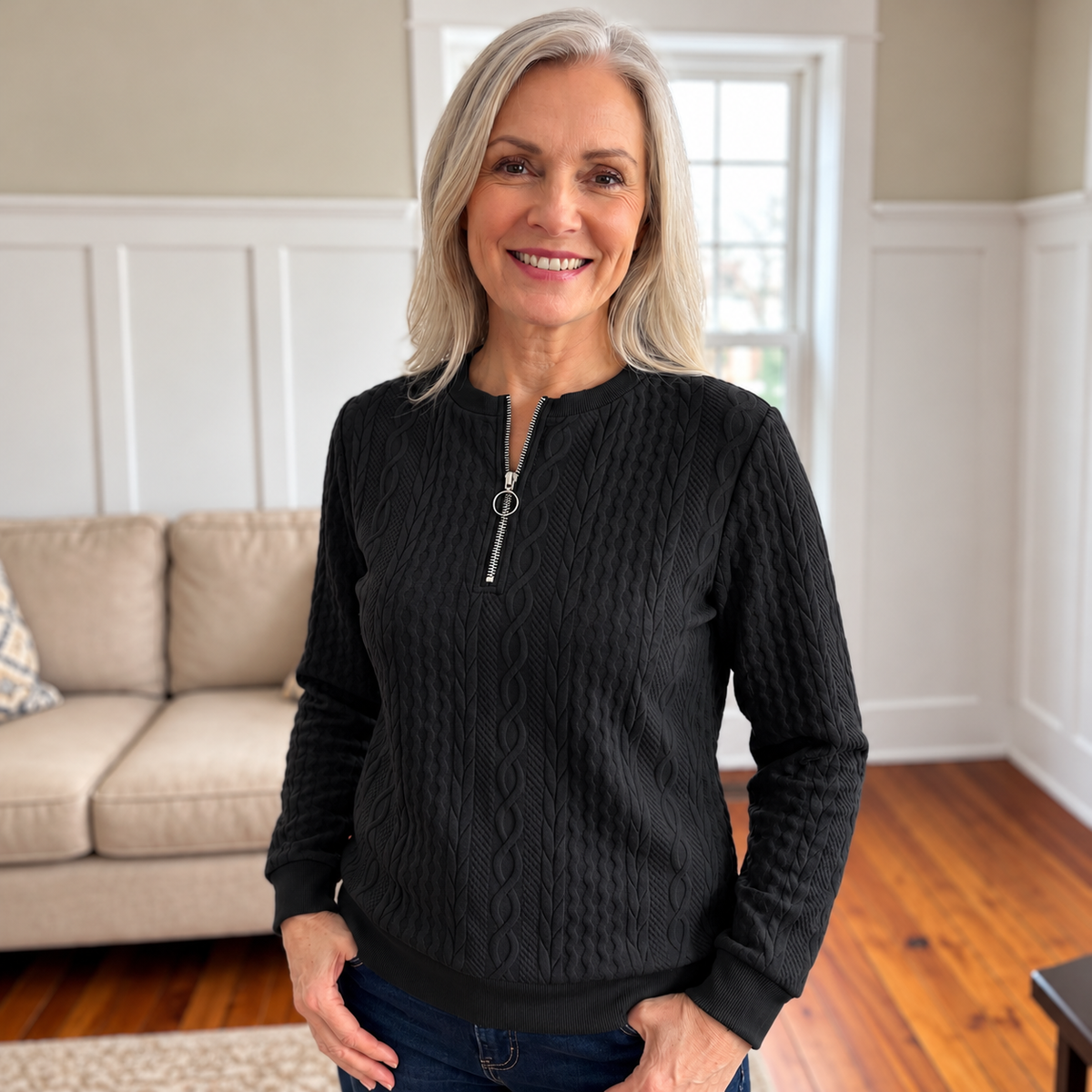 Velmora™ – Elegant Textured Zip Sweatshirt