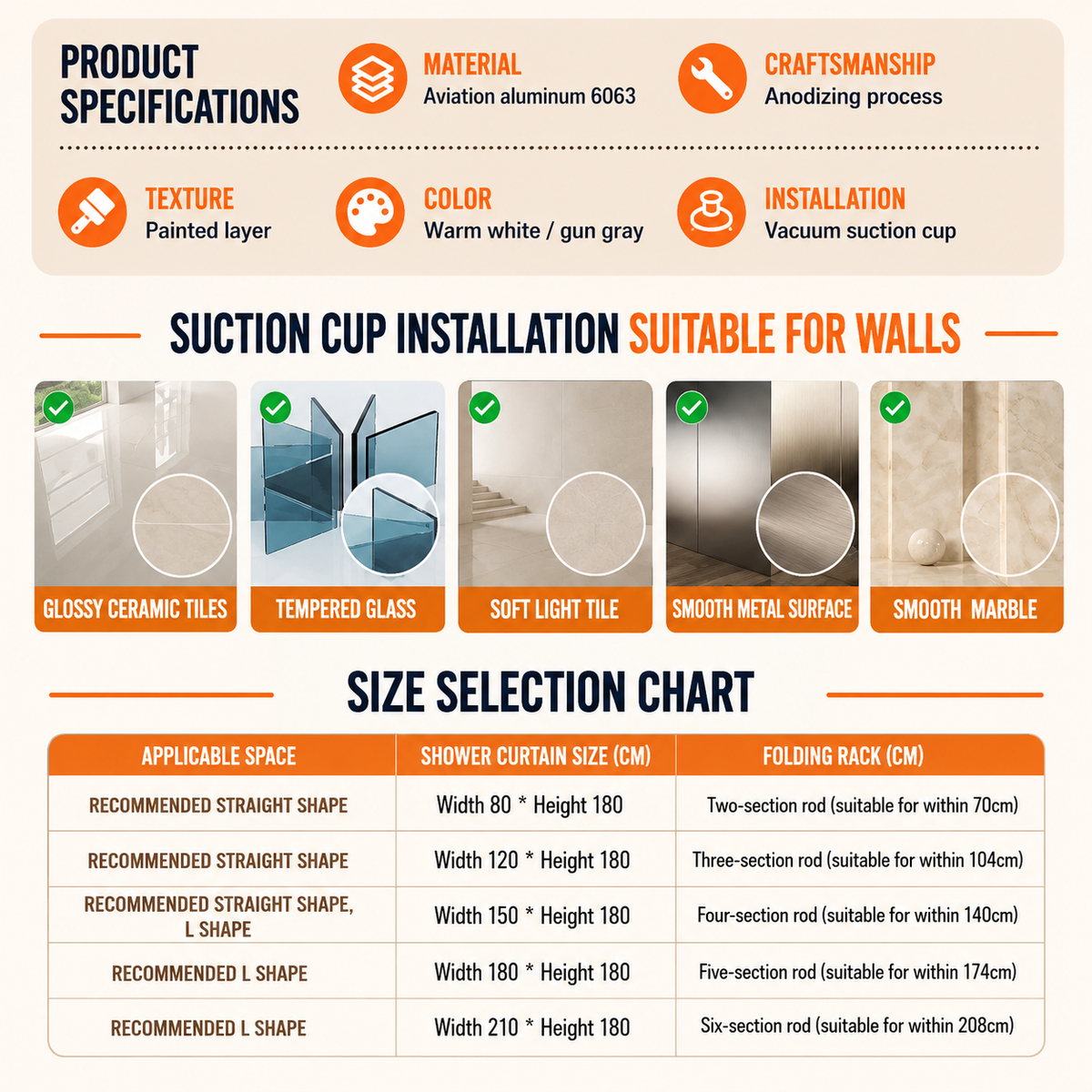 AquaFold™ – Fold-Away Shower Curtain Rod (Curtain Not Included)