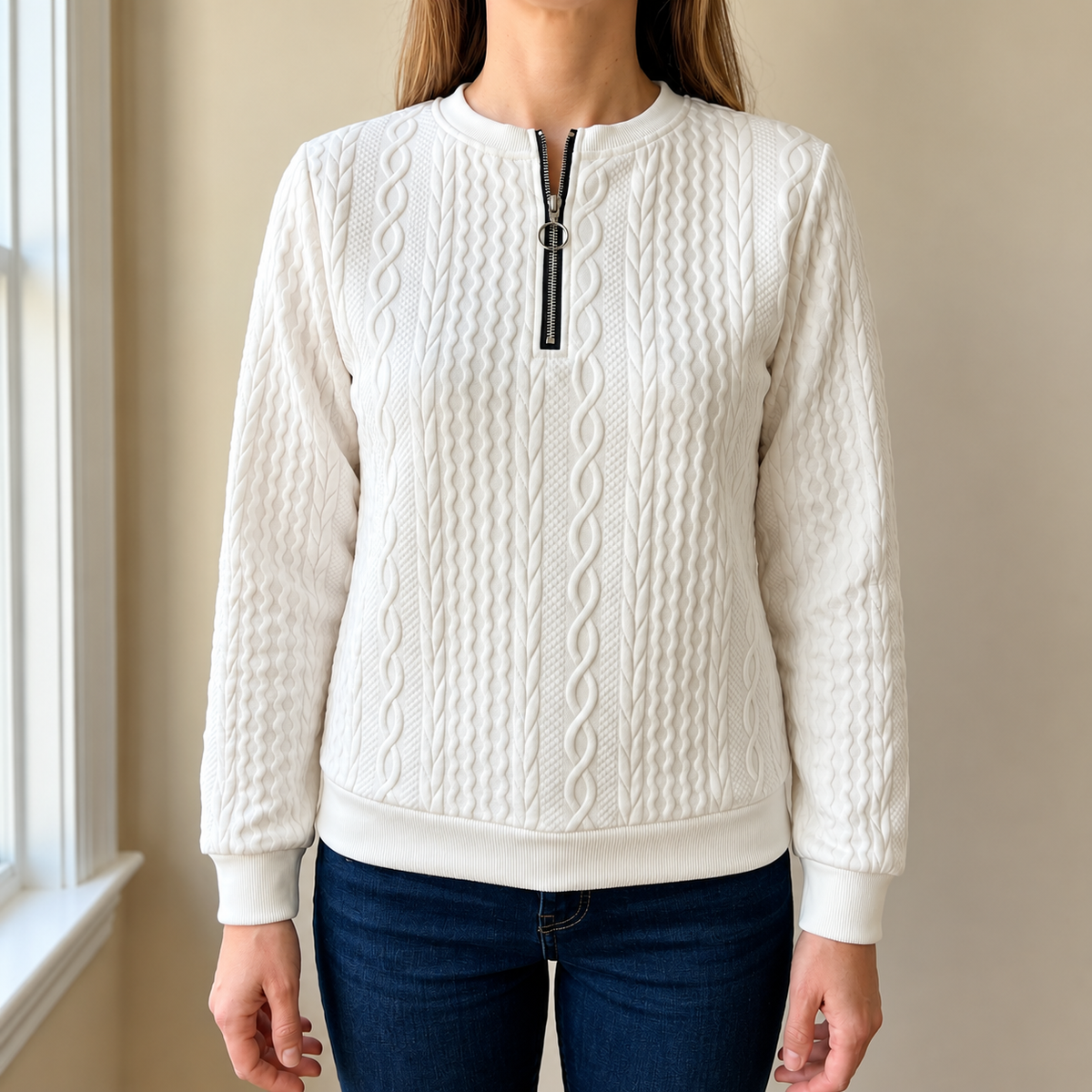 Velmora™ – Elegant Textured Zip Sweatshirt