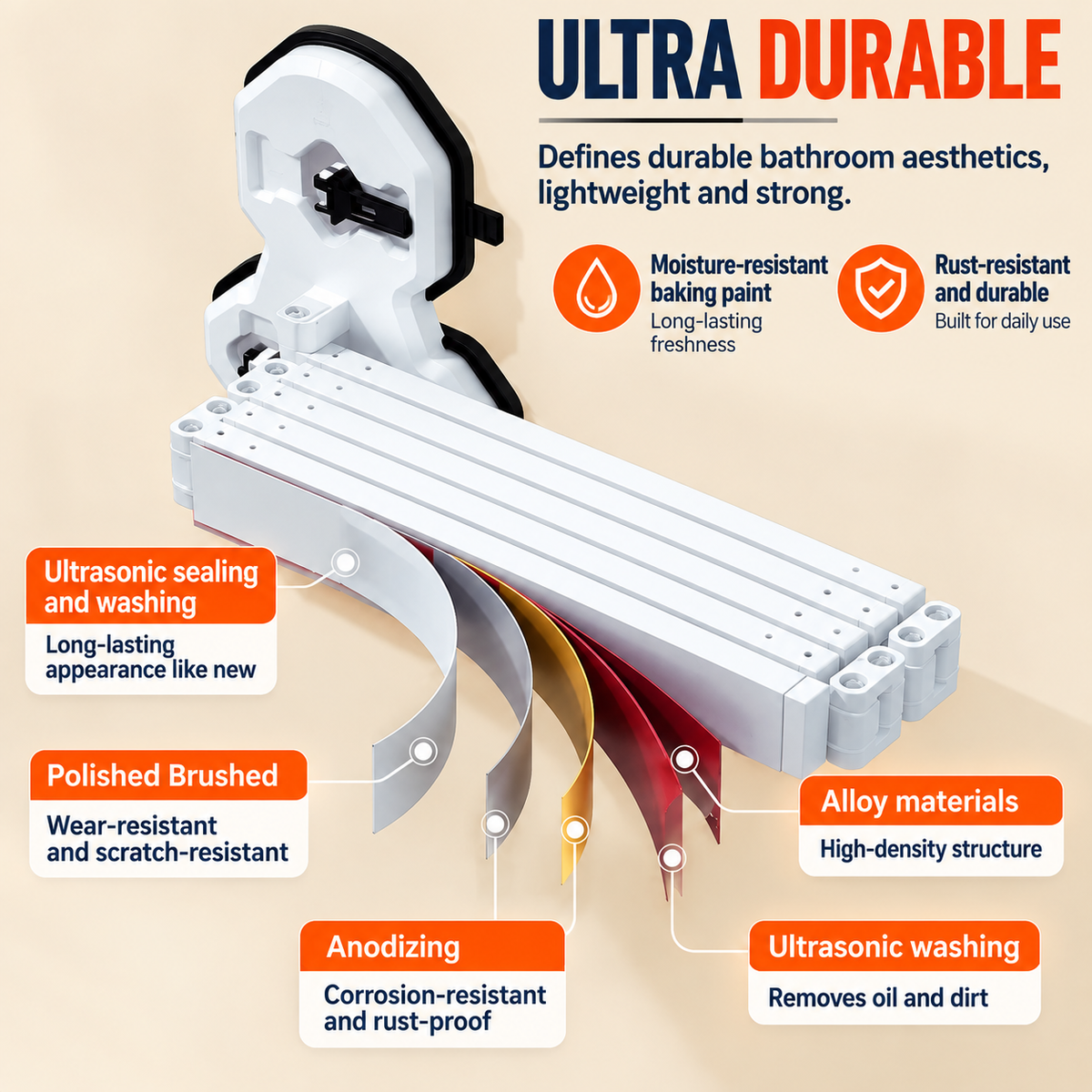 AquaFold™ – Fold-Away Shower Curtain Rod (Curtain Not Included)