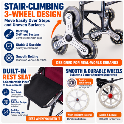 Restora™ – 3-in-1 Shopping Cart & Rest Seat
