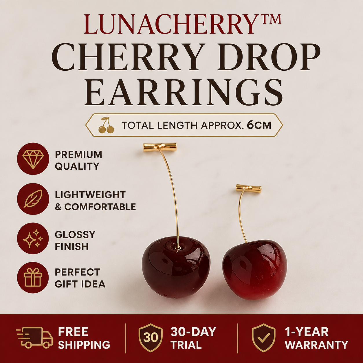 LunaCherry™ Cherry Drop Earrings – 1 Pair