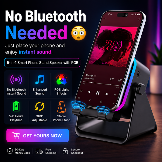 5-in-1 Phone Stand Speaker with RGB Light & Bluetooth